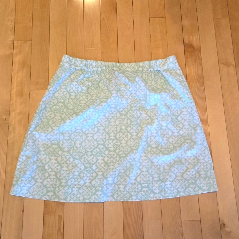 Merona, Light Green and White Cotton Print Mini Skirt, Size Large